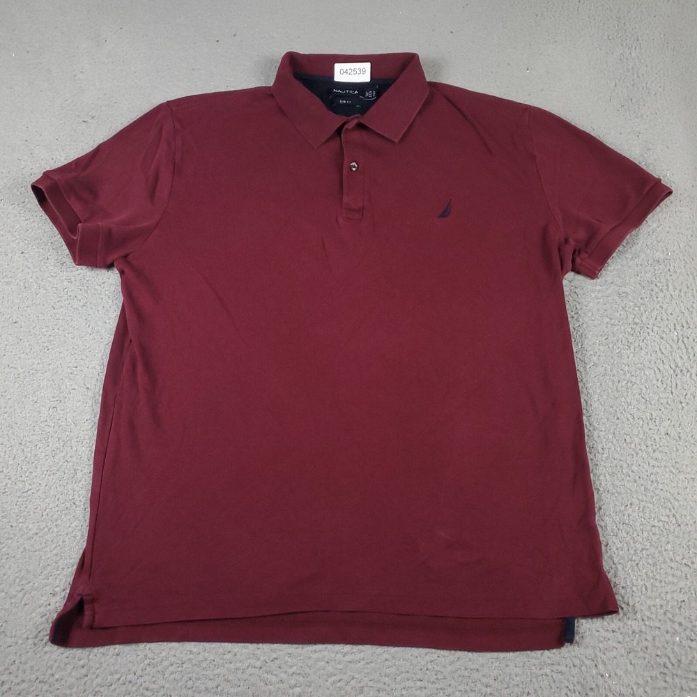 Nautica Polo Shirt Mens XL Red Slim Fit Short Sleeve Casual Cotton Blend
